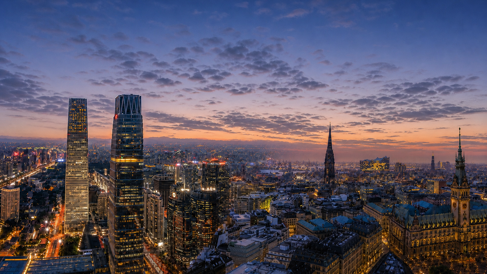 Hamburg and Beijing in a shared cityscape